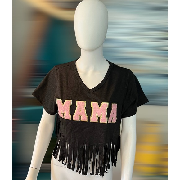 MAMA chenille graphic fringe tee S M L XL - Picture 6 of 8